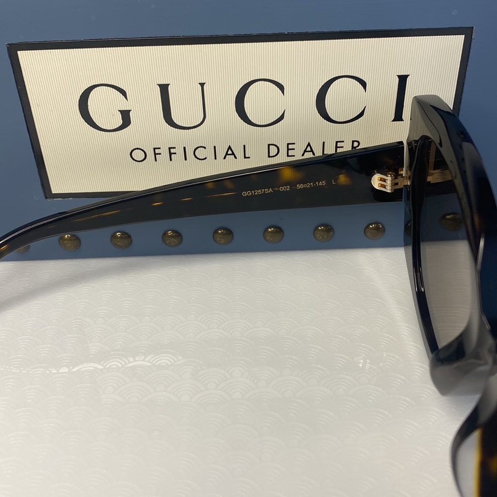 New - GUCCI GG1257SA Square Sunglass comes shiny dark havana frame with brown … - Picture 12 of 16